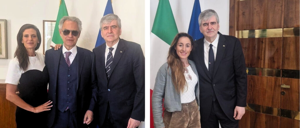 Turismo, il Ministro Gianmarco Mazzi incontra Sofia Goggia e Andrea e Veronica Bocelli